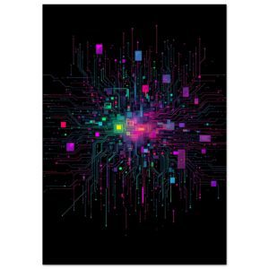 Neural Glitch Decay // Neon Circuit Art Poster